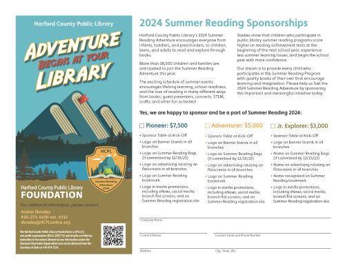 Download 2024 Summer Reading Sponsor signup sheet.