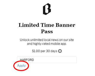 Baltimore Banner registration page image showing the Apply button location