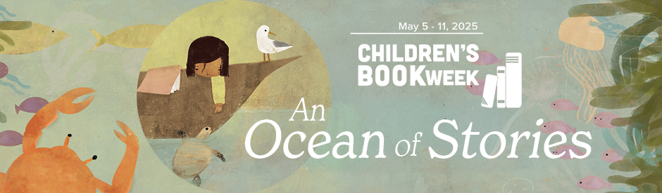Children's Book Week, May 2025 – Celebrate with us! Click to view a list of library programs. Description: The image features a cheerful design promoting Children's Book Week in May 2025, with playful fonts and colorful graphics such as books, stars, and smiling characters. The bright, inviting background is geared toward families and young readers, encouraging participation in library programs.