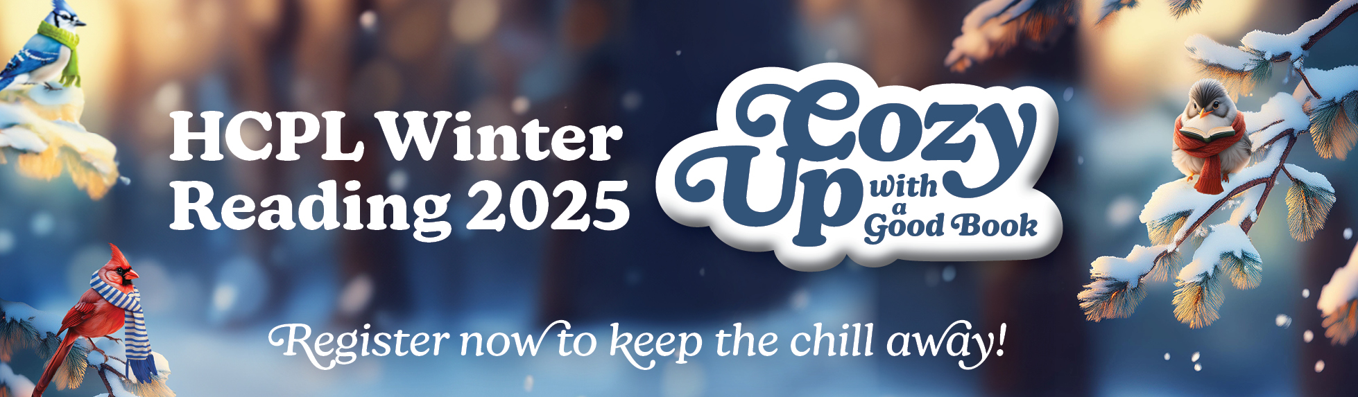 HCPL Winter Reading 2025 - Cozy Up to a Good Book